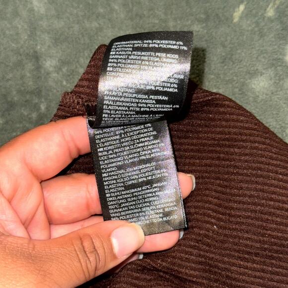 H&M Bodycon Dress Women's Small Brown Ribbed Lace Trim Spaghetti Straps Coquette - Picture 9 of 9